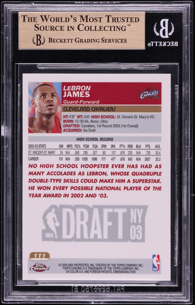 2003 Topps Chrome LeBron James ROOKIE #111 BGS 10 PRISTINE