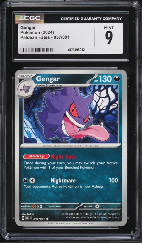 2024 Pokemon Scarlet & Violet Paldean Fates Gengar #57 CGC 9 MINT