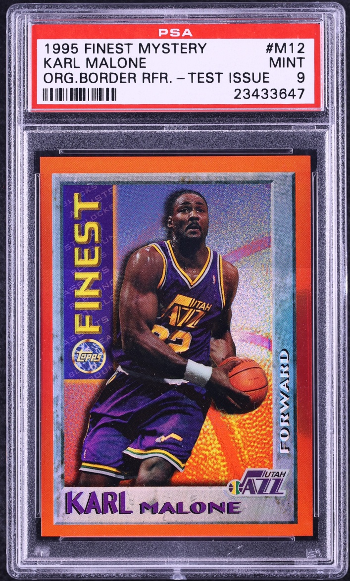 1995 Finest Mystery Test Issue Orange Border Refractor Karl Malone #M12 PSA 9 MINT