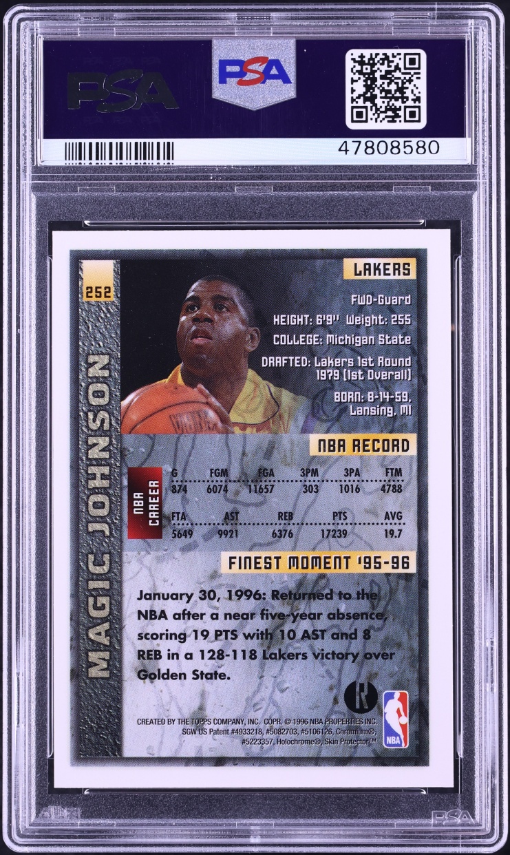 1995 Finest Refractor w/ Coating Magic Johnson #252 PSA 9 MINT