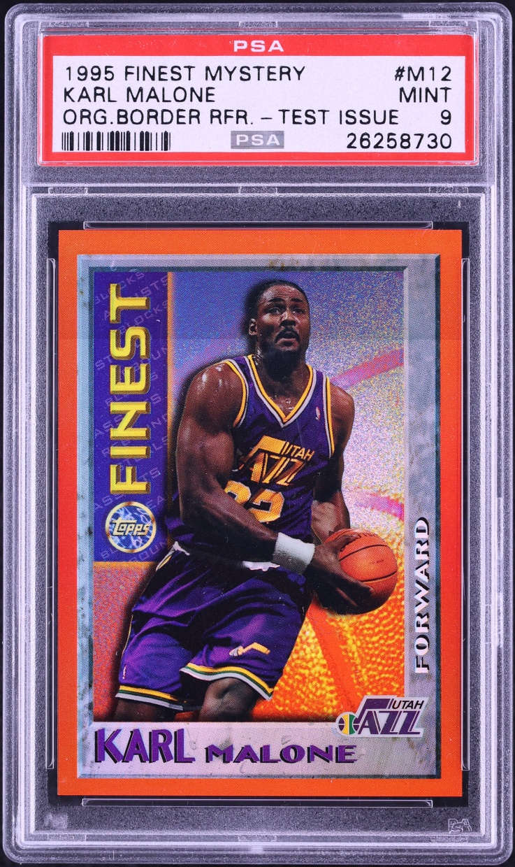 1995 Finest Mystery Test Issue Orange Border Refractor Karl Malone #M12 PSA 9 MINT