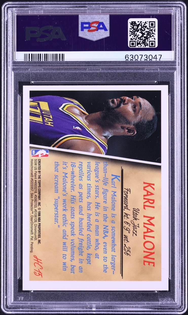 1996 Topps Holding Court Refractor Karl Malone #HC15 PSA 9 MINT