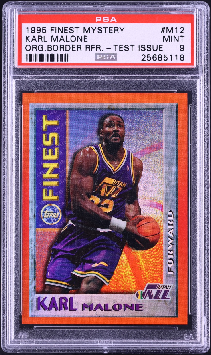 1995 Finest Mystery Test Issue Orange Border Refractor Karl Malone #M12 PSA 9 MINT