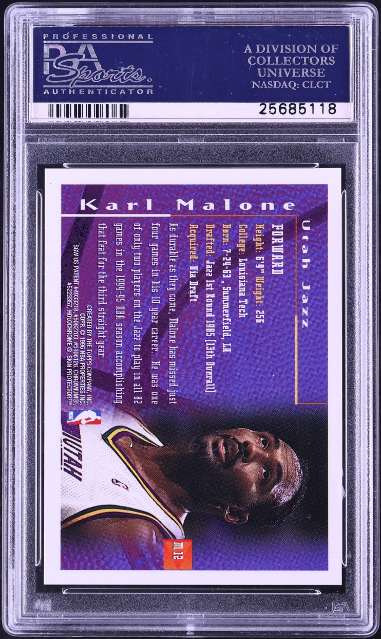 1995 Finest Mystery Test Issue Orange Border Refractor Karl Malone #M12 PSA 9 MINT
