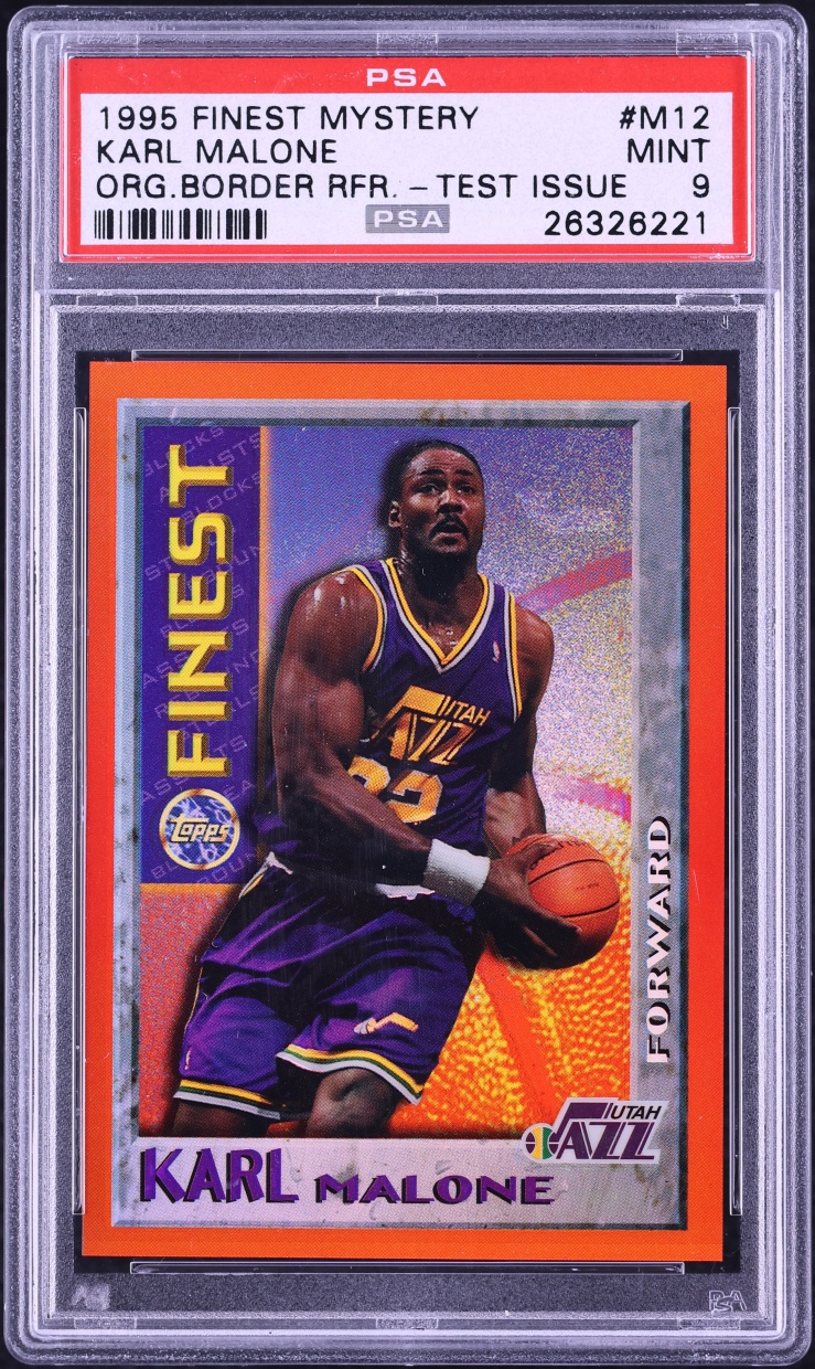 1995 Finest Mystery Test Issue Orange Border Refractor Karl Malone #M12 PSA 9 MINT