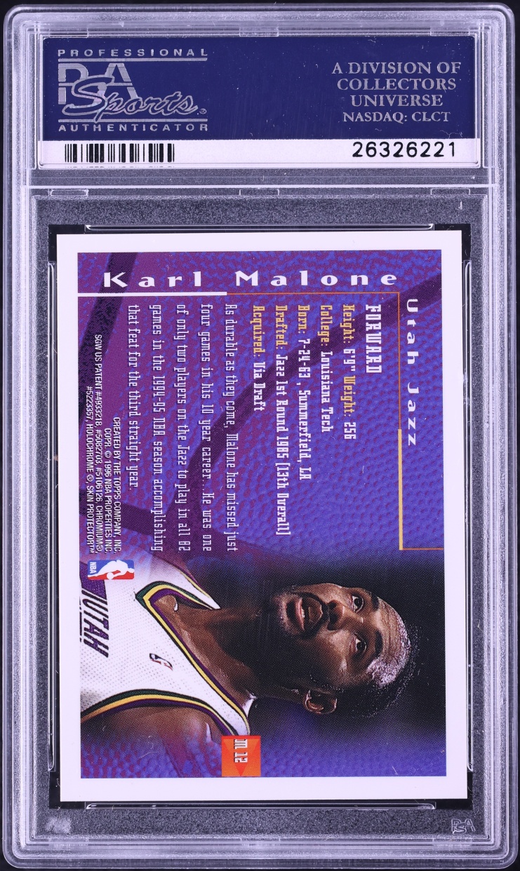 1995 Finest Mystery Test Issue Orange Border Refractor Karl Malone #M12 PSA 9 MINT