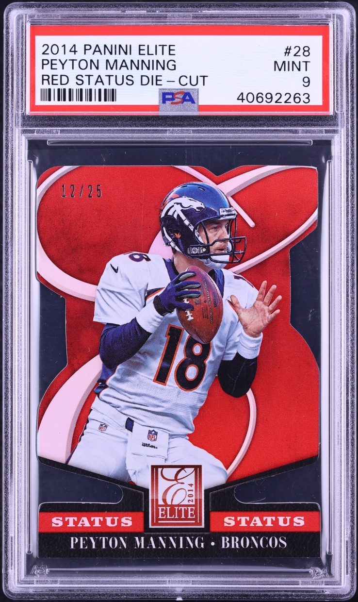 2014 Panini Elite Red Status Die-Cut Peyton Manning /25 #28 PSA 9 MINT