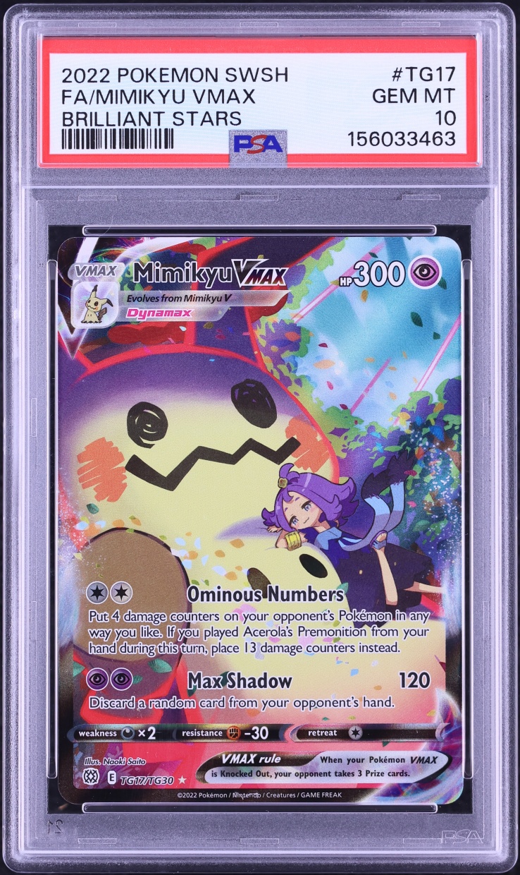2022 Pokemon Sword & Shield Brilliant Stars CHR Mimikyu VMAX #TG17 PSA 10 GEM MINT