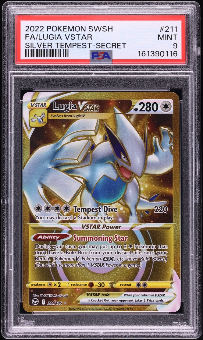 2022 Pokemon Sword & Shield Silver Tempest Gold Rare Lugia VSTAR #211 PSA 9 MINT