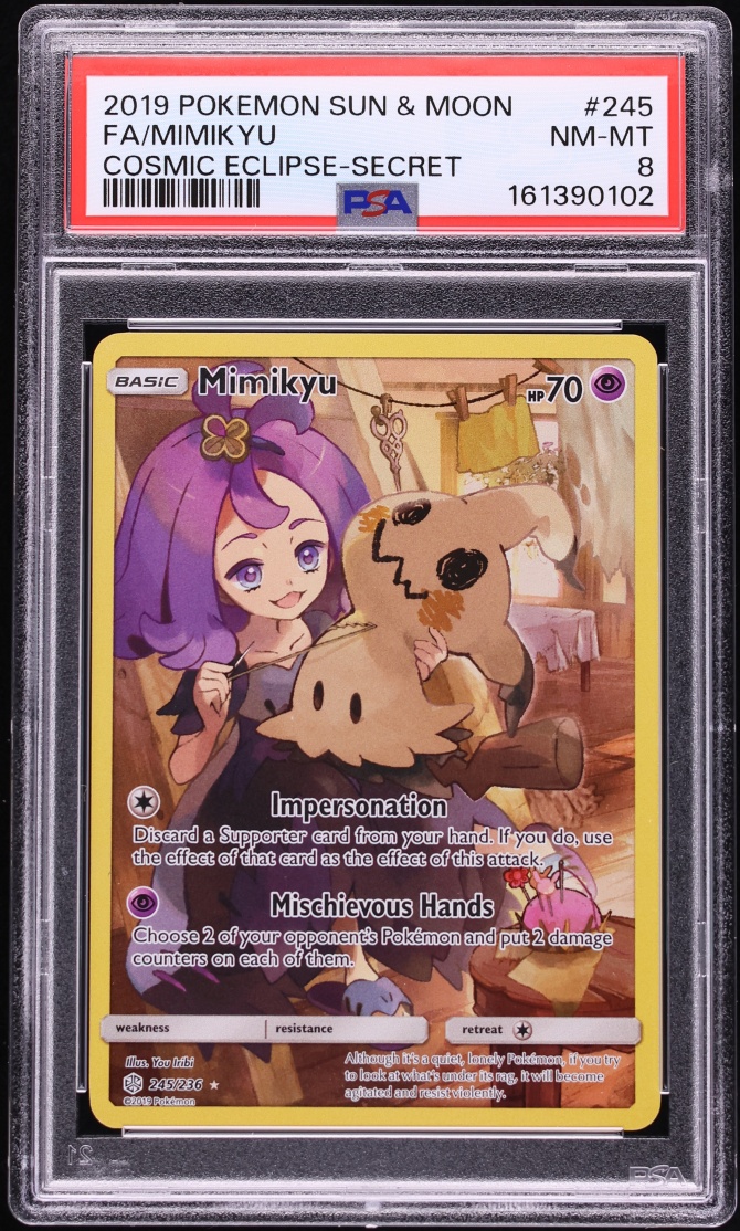 2019 Pokemon Sun & Moon Cosmic Eclipse CHR Mimikyu #245 PSA 8 NM-MT