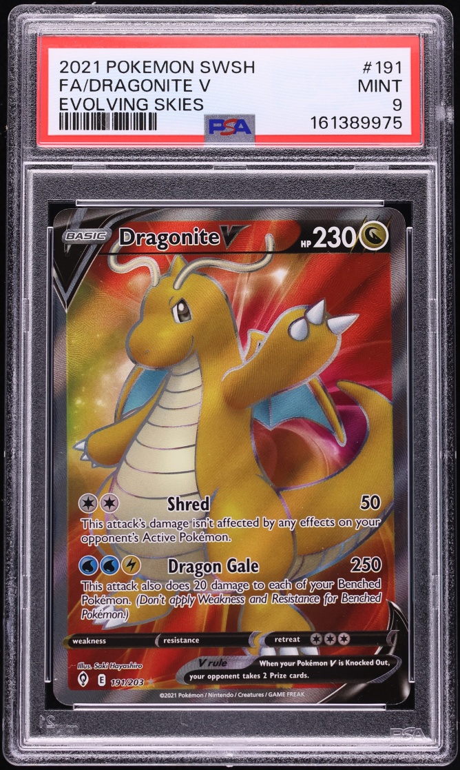 2021 Pokemon Sword & Shield Evolving Skies Full Art Dragonite V #191 PSA 9 MINT