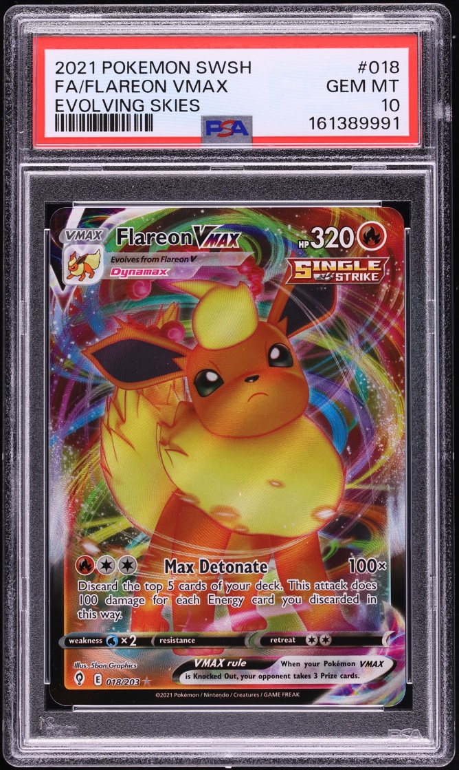 2021 Pokemon Sword & Shield Evolving Skies Full Art Flareon VMAX #18 PSA 10 GEM MINT