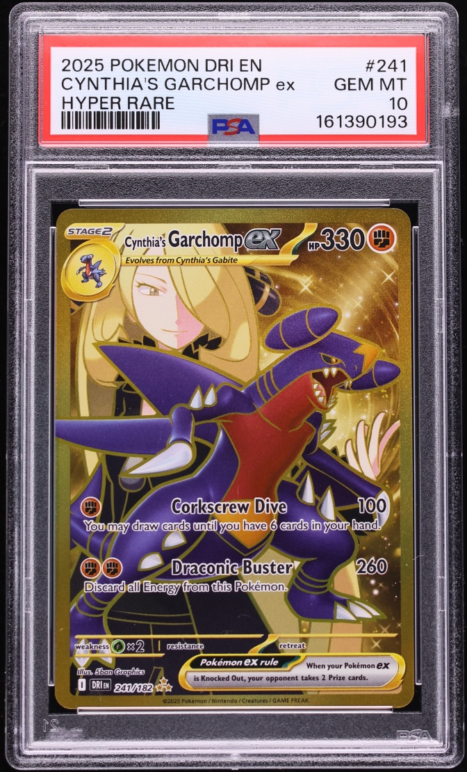 2025 Pokemon SV Destined Rivals Gold Rare Cynthia's Garchomp Ex #241 PSA 10 GEM MINT