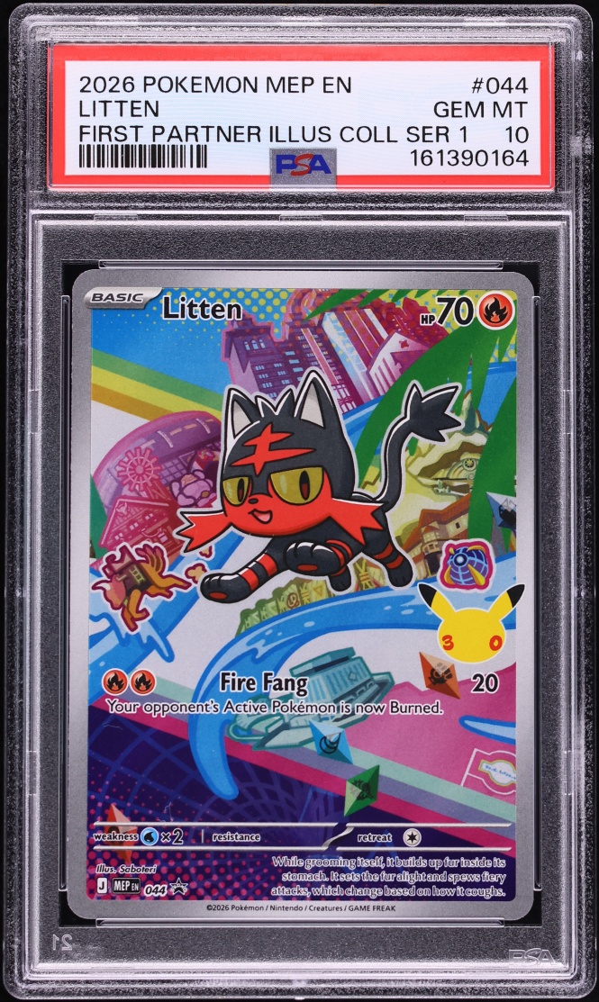 2026 Pokemon Mega Evolution Promo First Partner Illustration S1 Full Art Litten #44 PSA 10 GEM