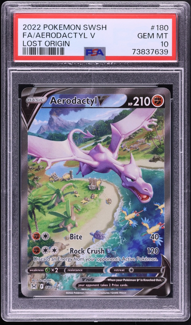 2022 Pokemon Sword & Shield Lost Origin Full Art Aerodactyl V #180 PSA 10 GEM MINT