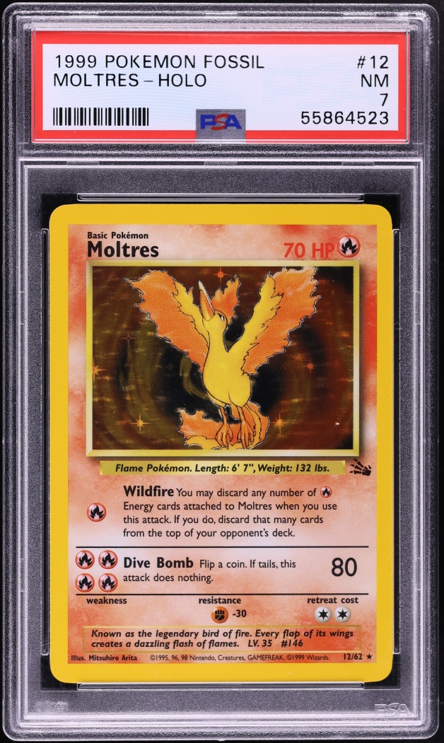 1999 Pokemon Fossil Holo Moltres #12 PSA 7 NRMT