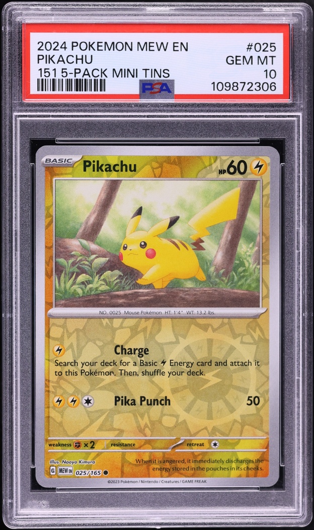 2024 Pokemon Scarlet & Violet 151 5 Pack Mini Tin Pikachu #025 PSA 10 GEM MINT