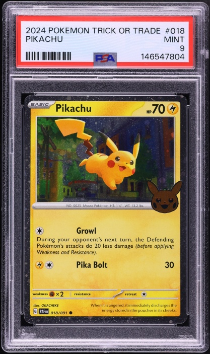 2024 Pokemon Scarlet & Violet Paldean Fates Trick Or Trade Holo Pikachu #18 PSA 9 MINT