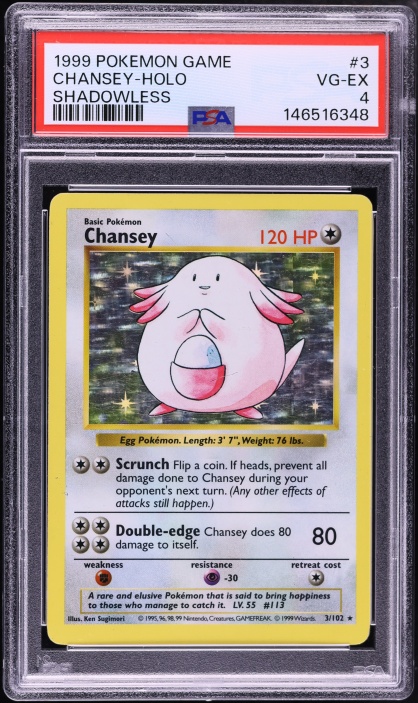 1999 Pokemon Base Set Shadowless Holo Chansey #3 PSA 4 VGEX