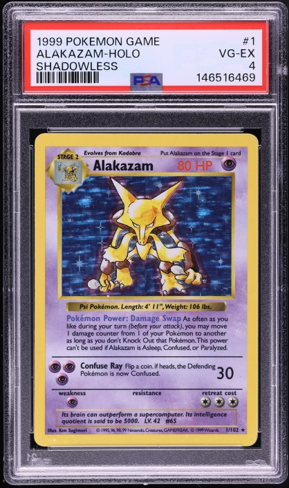 1999 Pokemon Base Set Shadowless Holo Alakazam #1 PSA 4 VGEX