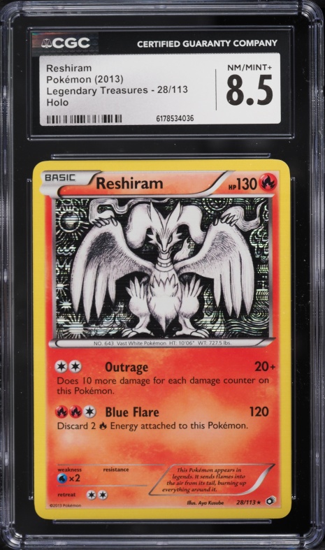 2013 Pokemon Black & White Legendary Treasures Holo Reshiram #28 CGC 8.5 NM-MT+