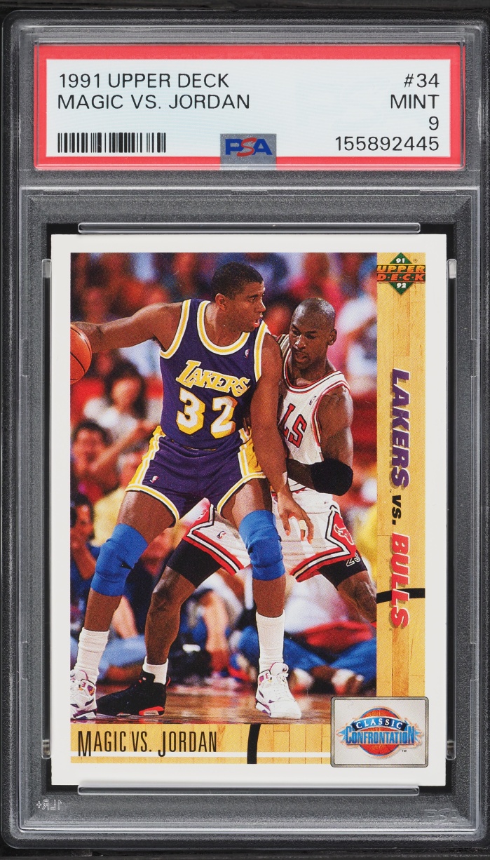 1991 Upper Deck Basketball Magic Johnson VS Michael Jordan #34 PSA 9 MINT