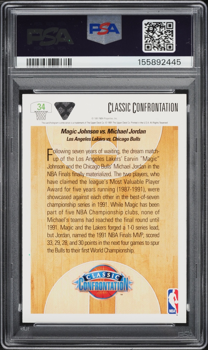 1991 Upper Deck Basketball Magic Johnson VS Michael Jordan #34 PSA 9 MINT