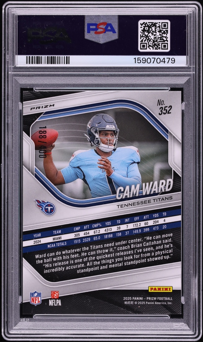 2025 Panini Prizm Pandora Cam Ward ROOKIE /400 #352 PSA 10 GEM MINT