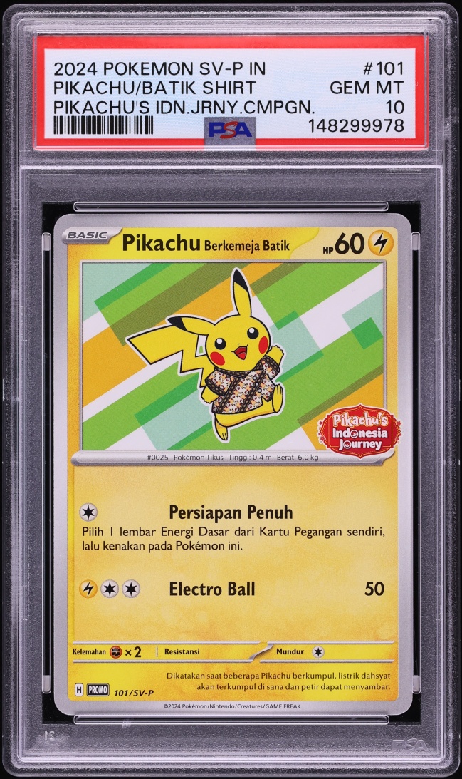 2024 Pokemon Indonesian SV Promo Journey Pikachu In Batik Shirt #101 PSA 10 GEM MINT
