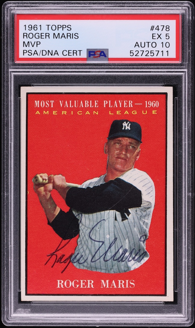 1961 Topps Roger Maris MVP AUTO DNA 10 #478 PSA 5 EX
