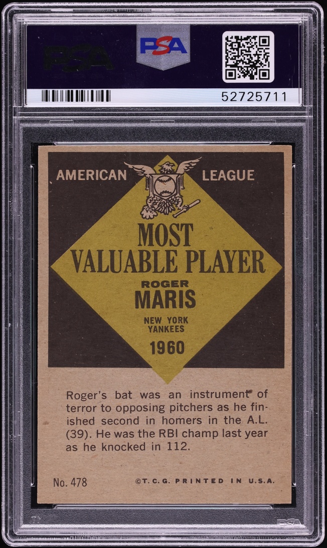 1961 Topps Roger Maris MVP AUTO DNA 10 #478 PSA 5 EX