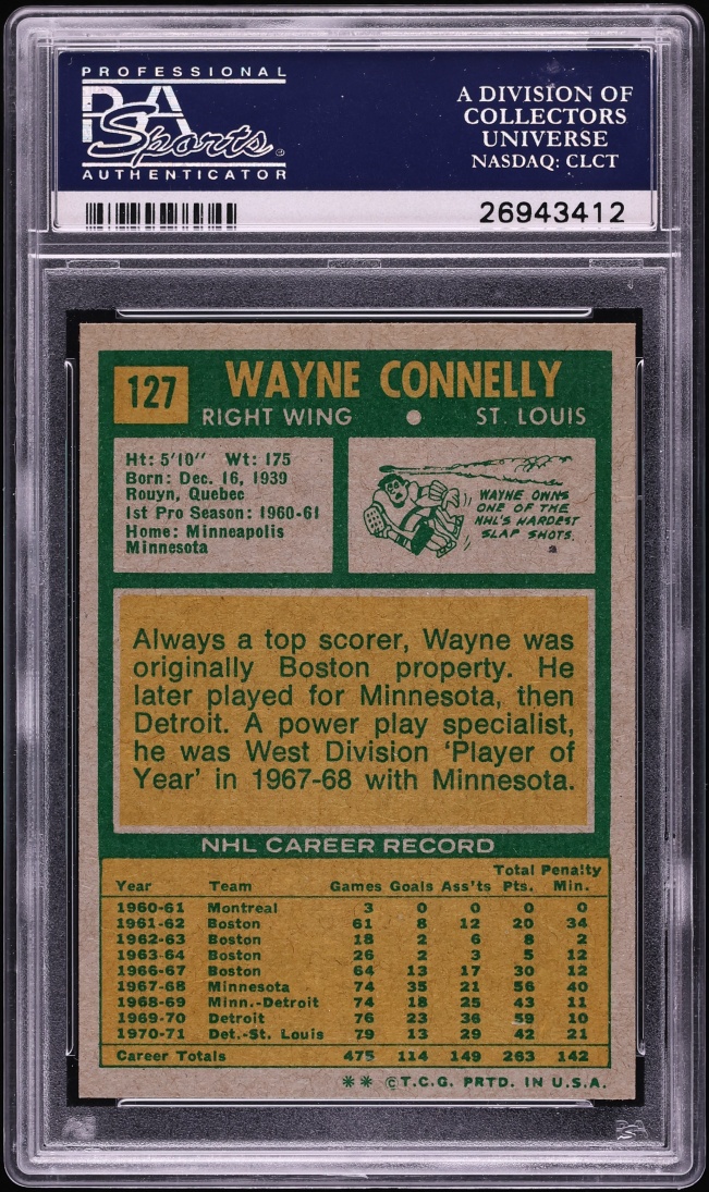 1971 Topps Hockey Wayne Connelly #127 PSA 9 MINT