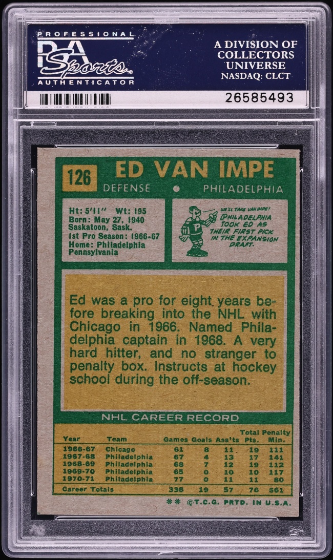 1971 Topps Hockey Ed Van Impe #126 PSA 9 MINT