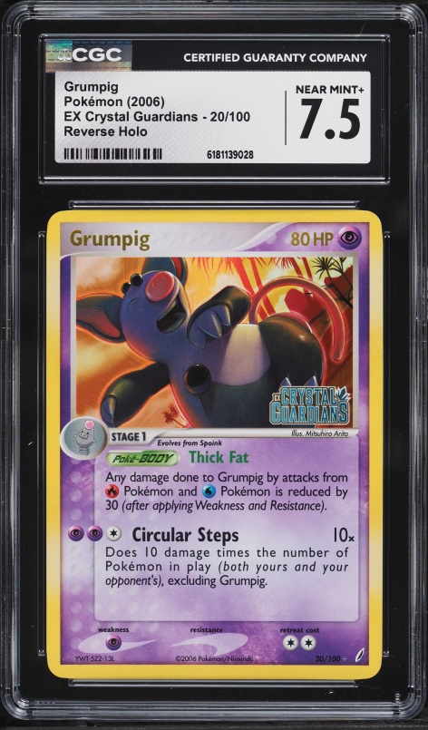 2006 Pokemon EX Crystal Guardians Reverse Holo Grumpig #20 CGC 7.5 NRMT+