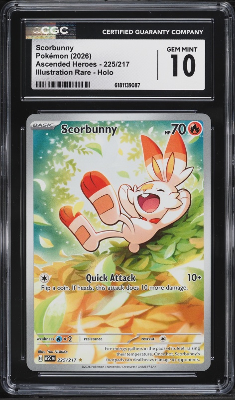 2026 Pokemon Mega Evolution Ascended Heroes IR Scorbunny #225 CGC 10 GEM MINT
