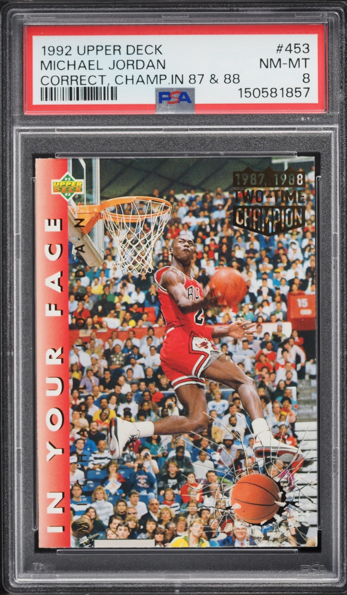 1992 Upper Deck Coorect, Champ In '87 & '88 Michael Jordan #453 PSA 8 NM-MT