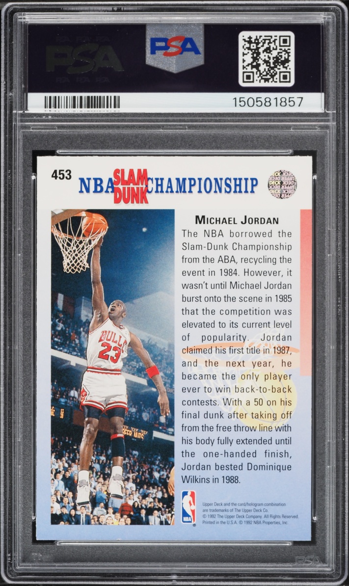 1992 Upper Deck Coorect, Champ In '87 & '88 Michael Jordan #453 PSA 8 NM-MT