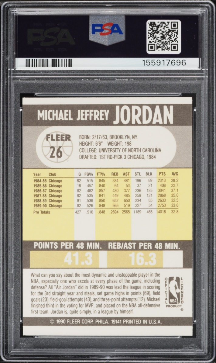 1990 Fleer Basketball Michael Jordan #26 PSA 8 NM-MT
