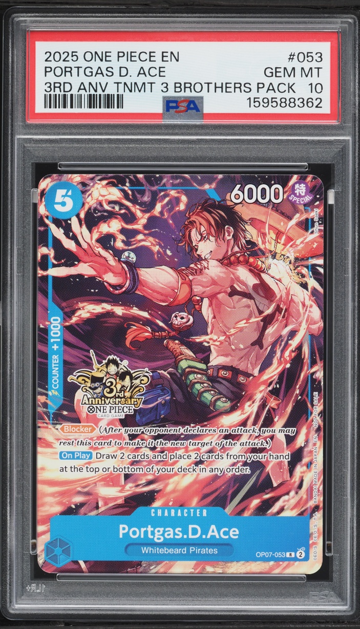 2025 One Piece 3rd Anniversary Tournament 3 Brothers Pack Portgas D. Ace #OP07-053 PSA 10 GEM
