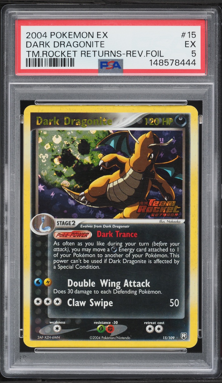 2004 Pokemon EX Team Rocket Returns Reverse Holo Dark Dragonite #15 PSA 5 EX