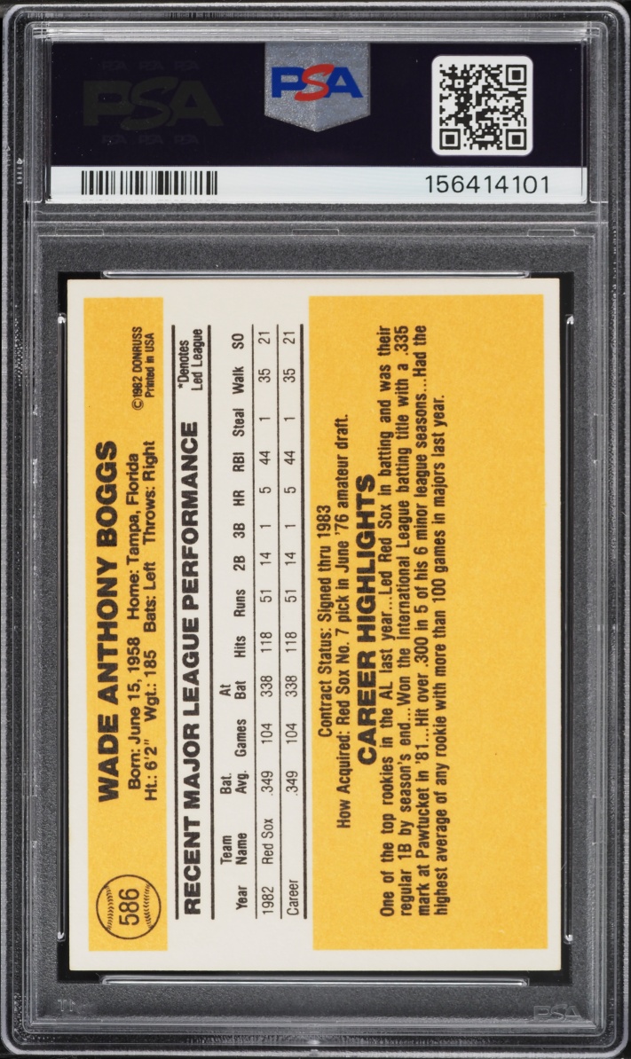 1983 Donruss Wade Boggs ROOKIE #586 PSA 8 NM-MT