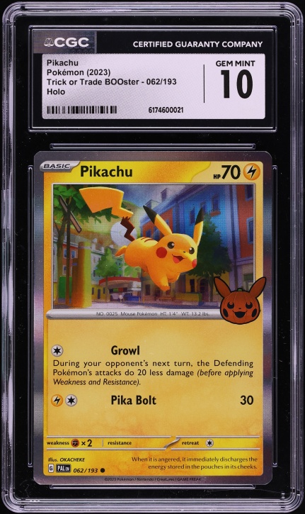 2023 Pokemon Scarlet & Violet Paldea Evolved Trick Or Trade BOOster Holo Pikachu #62 CGC 10 GEM