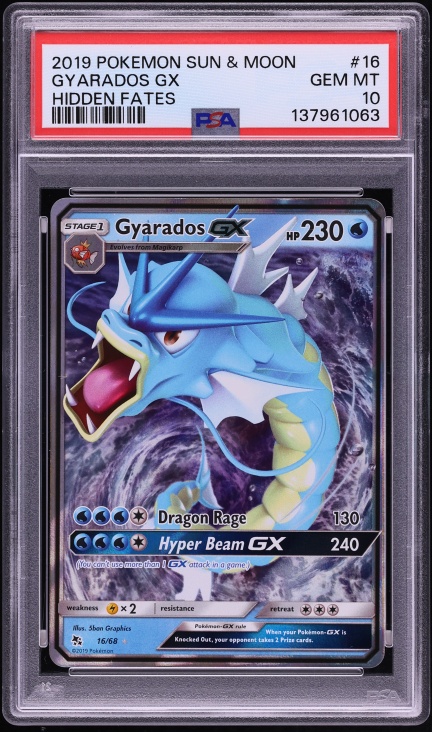 2019 Pokemon Sun & Moon Hidden Fates Holo Gyarados GX #16 PSA 10 GEM MINT