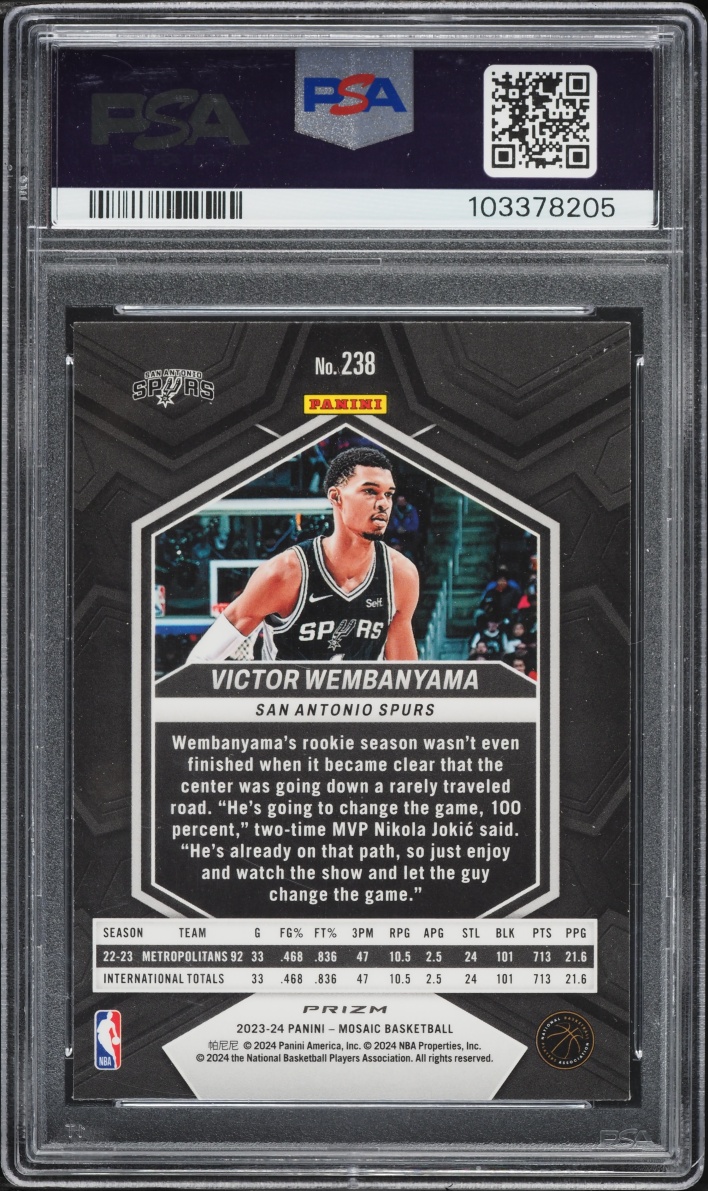 2023 Panini Mosaic Reactive Blue Victor Wembanyama ROOKIE #238 PSA 10 GEM MINT