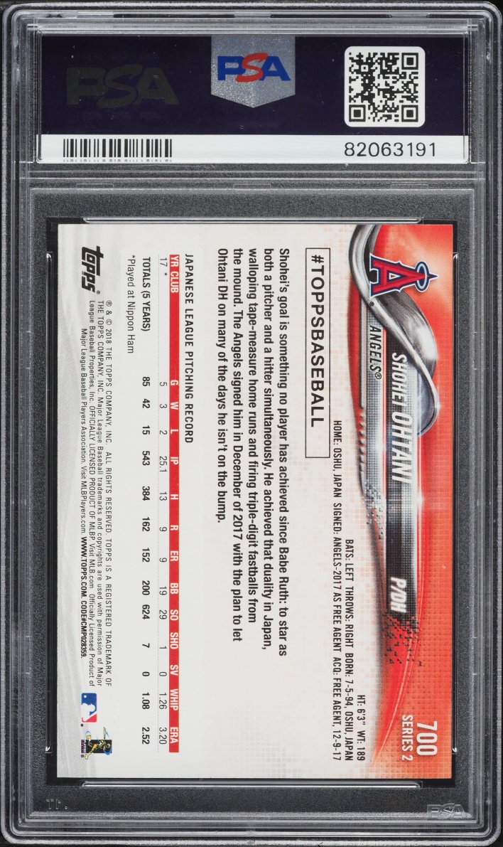 2018 Topps Pitching Shohei Ohtani ROOKIE #700 PSA 9 MINT