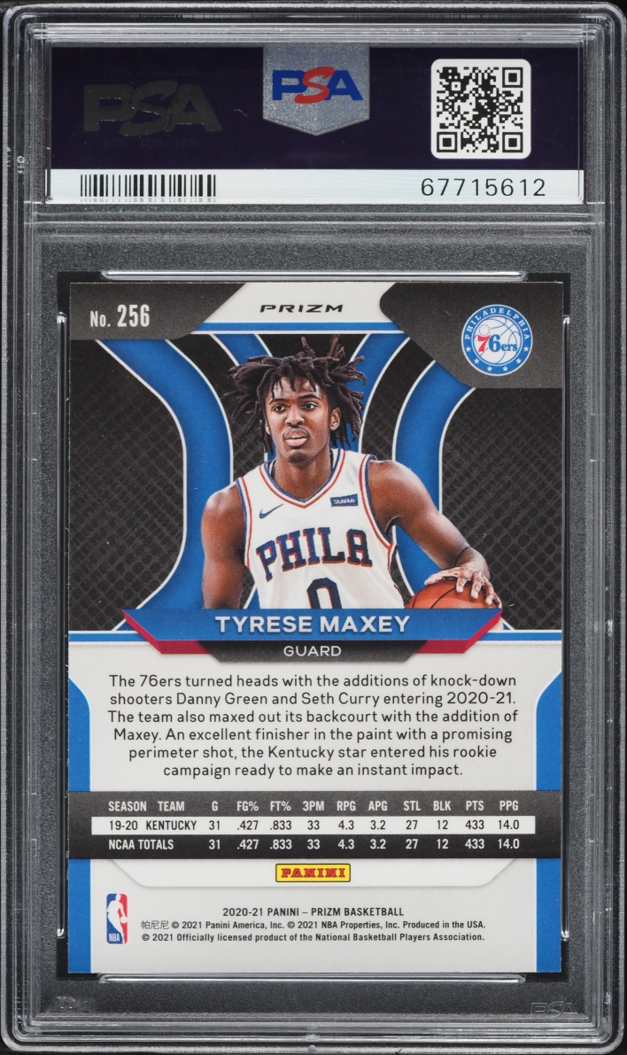 2020 Panini Prizm Silver Tyrese Maxey ROOKIE #256 PSA 10 GEM MINT