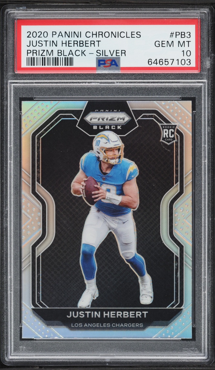 2020 Panini Chronicles Prizm Black Silver Justin Herbert ROOKIE #PB-3 PSA 10 GEM MINT