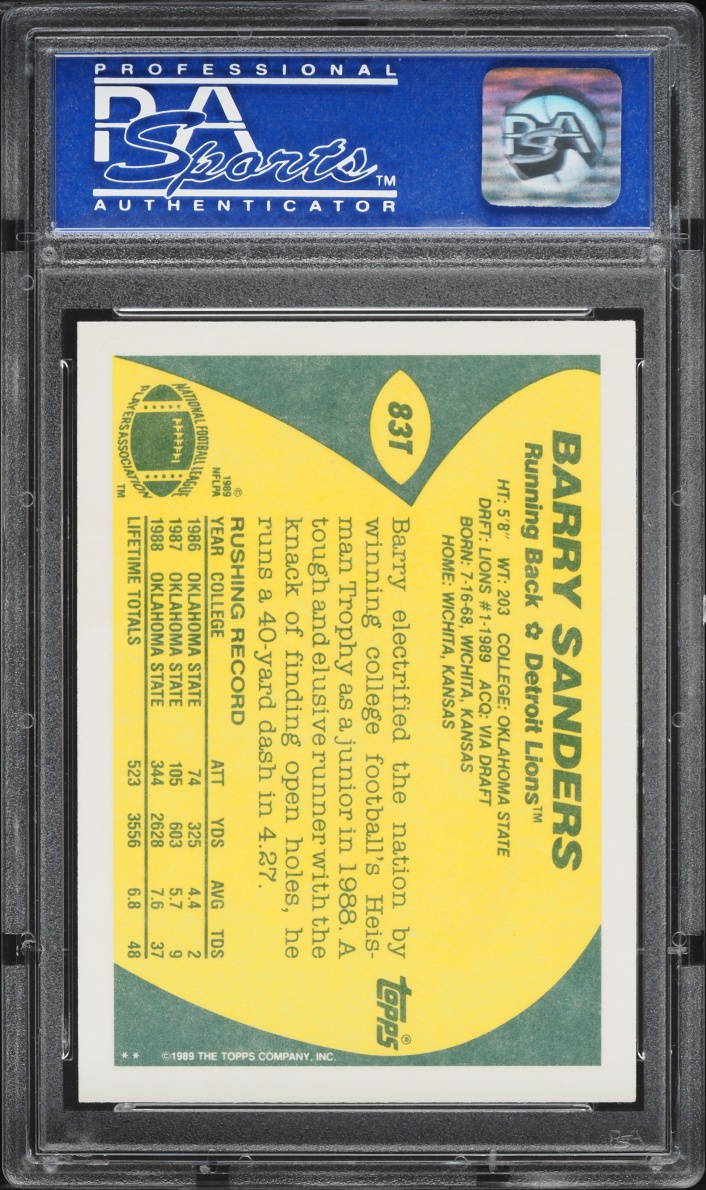 1989 Topps Traded Barry Sanders ROOKIE #83T PSA 7 NRMT