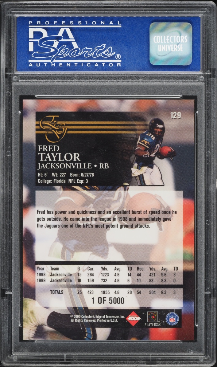 2000 Collector's Edge Graded Uncirculated Fred Taylor #129 PSA 9 MINT