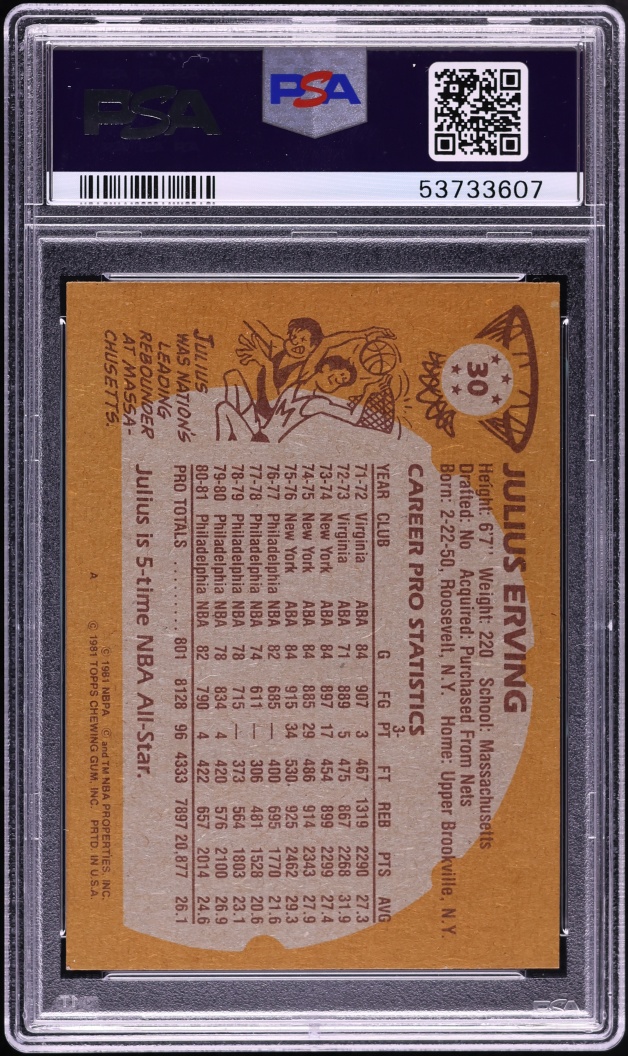 1981 Topps Basketball Julius Erving #30 PSA 8 NM-MT